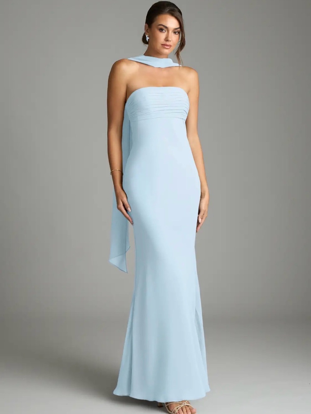 Azazie Strapless Sky Blue Evening Gown with Chiffon Scarf